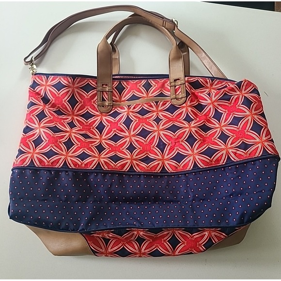 Large Stella&Dot Tote‎ Shoulder Bag Geometric Leather Bottom 20x14x8 Gently Used - Picture 1 of 16